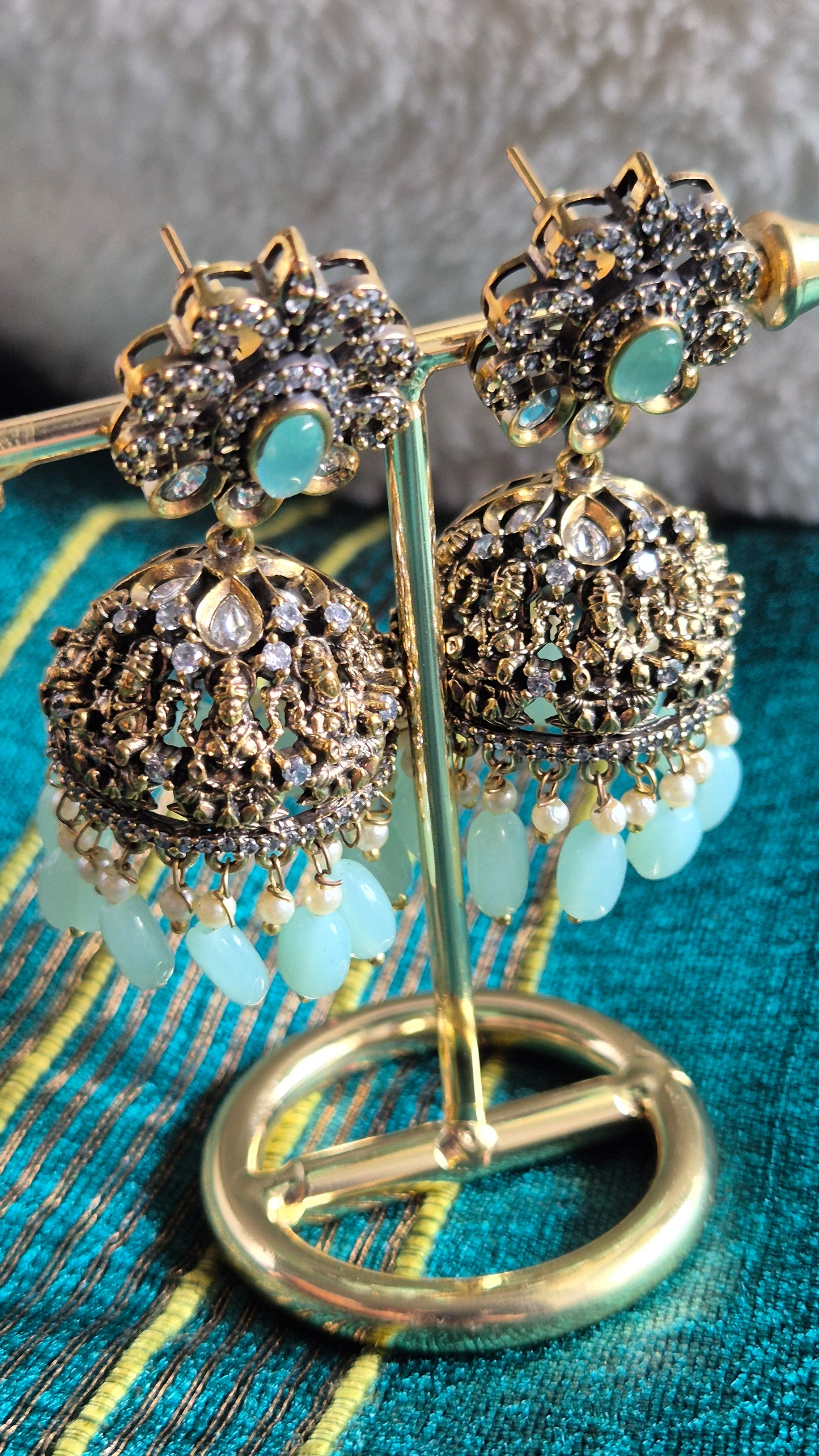 Antique Mint Green Jhumkas
