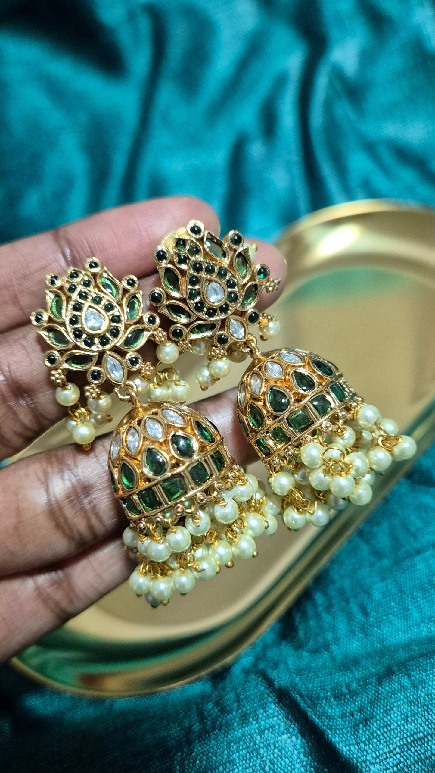 Green Lotus Jhumkas